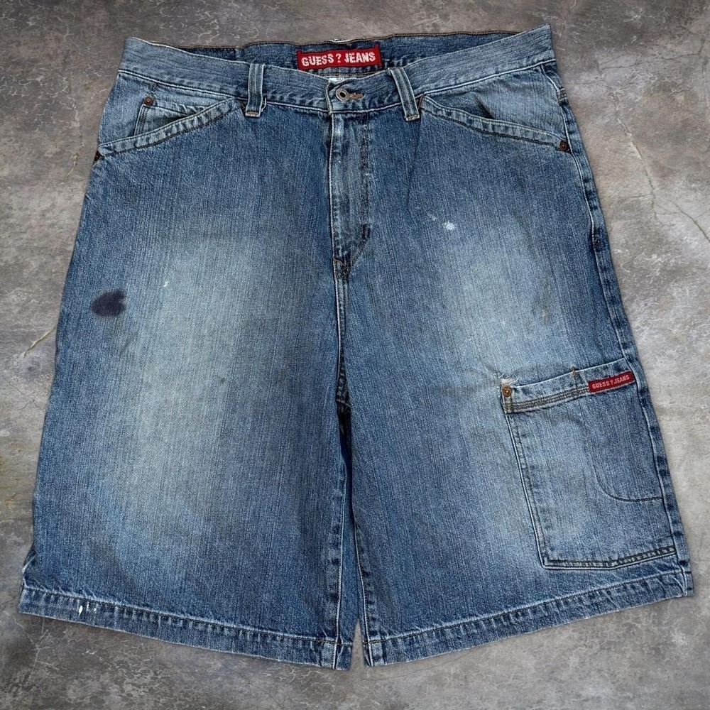 Vintage Guess Workwear Distressed Baggy Wide Leg Cargo Shorts Mens 37 Grunge Y2K